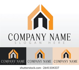 A modern icon combining home and building imagery for business use.