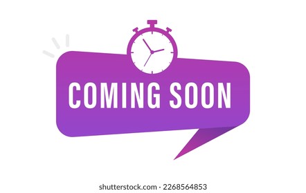 Modern icon coming soon banner with year. Flat web label element. Ribbon banner with label coming soon. Vector illustration