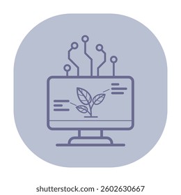 Modern icon of computer screen with plant graphic. Fusion of technology and nature concept