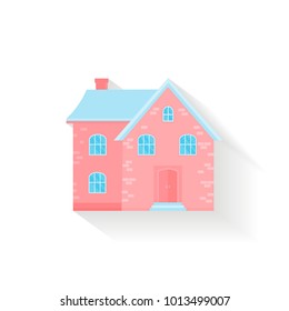 Modern icon with cozy home, house, cottage with shadow. Smart building with pastel color.  Flat design urban landscape.