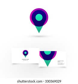 Modern icon design check point shape element with business card template. Best for identity and logotypes.