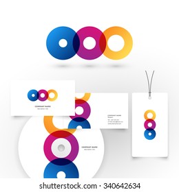 Modern icon design logo element. Elegant minimal style corporate identity template with logo. Compact disk, label and business card design. Vector illustration.