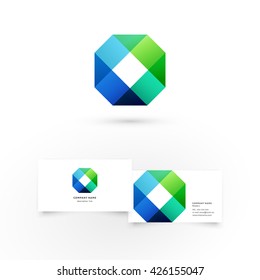 Modern icon design logo element with business card template. Best for identity and logotypes. Octahedron.
