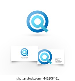 Modern icon design logo element with business card template. Best for identity and logotypes. Magnifying glass.