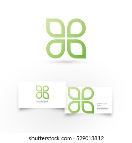 Modern icon design logo element with business card template. Best for identity and logotypes. Leaves.