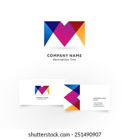 Modern icon design M letter shape element with business card template. Best for identity and logotypes.