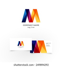 Modern icon design M shape element with business card template. Best for identity and logotypes. 