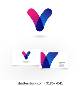 Modern icon design V letter shape element with business card template. Best for identity and logotypes.