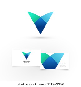 Modern icon design V letter shape element with business card template. Best for identity and logotypes.