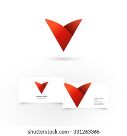 Modern icon design V letter shape element with business card template. Best for identity and logotypes.