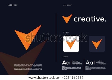 Modern icon design V letter shape element with business card template. Best for identity and logotypes.