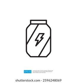 Modern Icon of an Energy Drink Can with Lightning Symbol Illustrating Power and Dynamic Refreshment in Minimalist Black and White Design