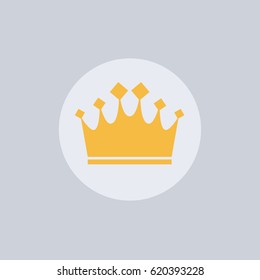 a modern icon gold vector crown with diamonds, king symbol for web site in a rounded circle like a button for app illustration flat design style