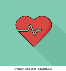 Modern icon health electrocardiogram, background green and flat style, urgency, long shadow  - Shutterstock ID 682801396