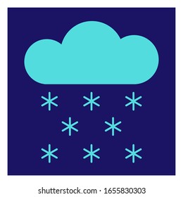 Modern icon illustration of cloud with snow on blue backdrop. Blue background. Vector icon. Graphic vector art. Simple element illustration. Social media web banner.