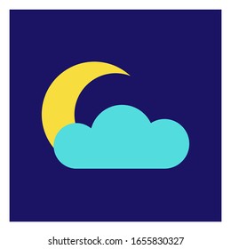 Moderne Ikone-Illustration von Mond mit Wolke auf blauem Hintergrund. Blauer Hintergrund. Vektorillustration Symbol. Grafische Vektorillustration. Einfache Elementgrafik. Webbanner für Social Media