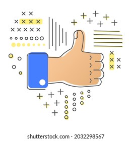 Modern icon like. Button  like in flat outline style. Memphis style heart sign. Thumb up symbol for web, social networks, comments, blogs, news sites.Vector
