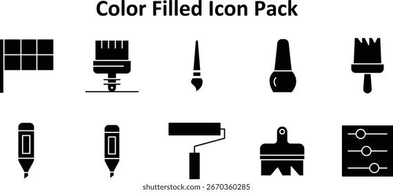 Moderno paquete de iconos de 10 iconos temáticos en torno a Color, creado en formato Solid Filled. Diseñado para interfaces y productos digitales.