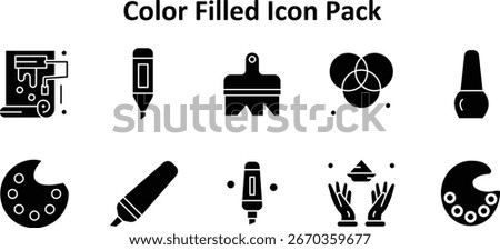 Modern icon pack of 10 icons themed around Color, created in Solid Filled format. Designed for interfaces and digital products.