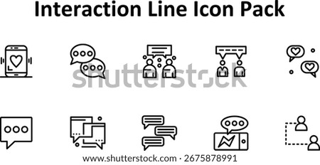 Modern icon pack of 10 icons themed around Interaction, created in Thin Line format. Designed for interfaces and digital products.
