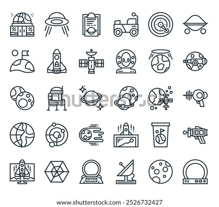 modern  icon pack. perfect for linear ui designs featuring vector astronaut helmet, full moon, satellite, astronaut, radar and more icons.