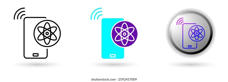 Modern icon of Quantum Future and technological innovation. Various styles such as outline, solid, and glossy effects, ideal for AI startups, science research, and quantum computing development.