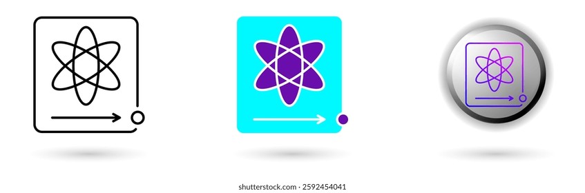 Modern icon of Quantum Tunneling and technological innovation. Various styles such as outline, solid, and glossy effects, ideal for AI startups, science research, and quantum computing development.