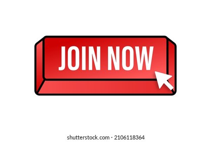 Modern icon with red join now button on white background for banner design. Vector design. Arrow icon.