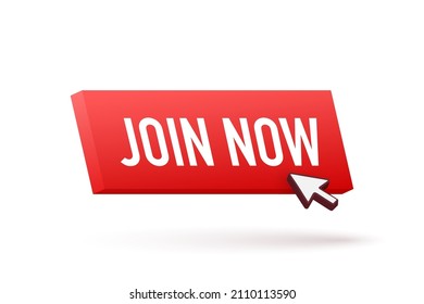 Modern icon with red join now button on white background for banner design. Vector design. Arrow icon.