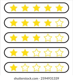 Modern icon review for star customer product ratings, apps and websites in different thicknesses. Yellow star quality rating icon isolated on white. Vector drawing