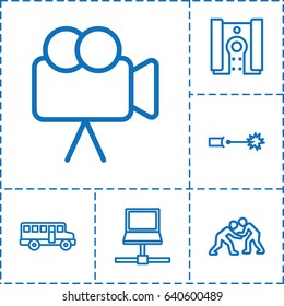 Modern icon. set of 6 modern outline icons such as camera, electric circuit, judo, bus
