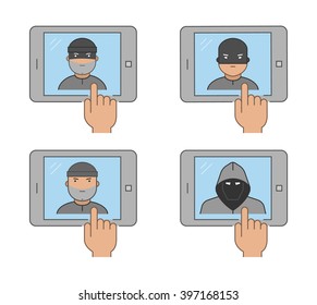 Modern icon set cybercrime. Vector symbol of hacking. Line internet thief on a white background.