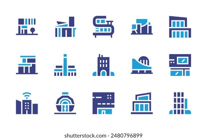 Modern icon set. Duotone color. Vector illustration. Containing house, smartcity, apartment, architecture, modernhouse, tatemodern, canvas, museum.