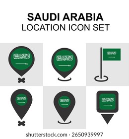 A modern icon set of pins and markers with Saudi Arabia’s flag, perfect for Middle Eastern content.