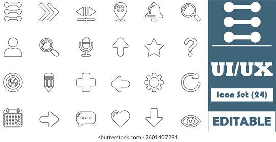 Modern icon set with versatile designs, ideal for graphics, websites, and apps. With a transparent background and cohesive theme, it's perfect for various design projects.