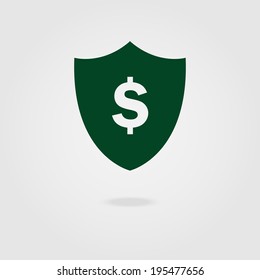Modern icon shields with dollar symbol.