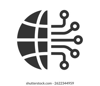 Modern icon symbolizing global connectivity and technology. Use for IT, networking, or international business concepts. Clean, minimal style. Great for UIUX design.