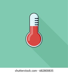 Modern icon thermometer, background green and flat style, urgency, long shadow 