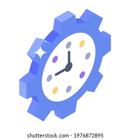 Modern icon of time settings, clock inside gear