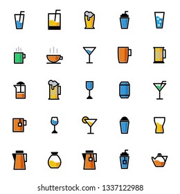 Modern icon vector collection in stylish colors of drink set. Isolated on white background. - Vector