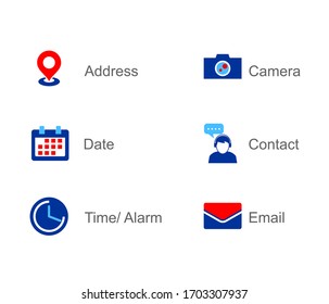 Modern Icon Vector Set For Website And Apps. Colorful Icons And Shortcut Symbols Including Location,calendar, Date, Time, Camera, Email And Contact.