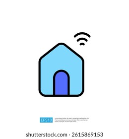 Modern Icon of a Wireless Home with Signal Representation in Minimalist Design
