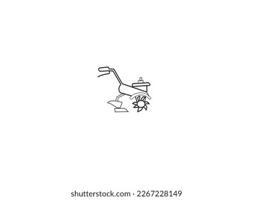 Modern icons of agriculture, agricultural machinery, garden tools. Gardening equipment: tillers, cultivators, mini tractor. A set of colorful line icons on a theme: agriculture, farming,