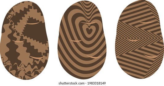 modern icons of brown potatoes with texture in op art style on white background concept of vegetables and agriculture