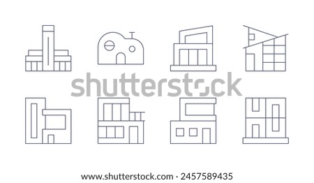 Modern icons. Editable stroke. Containing tatemodern, modern, house, modernhouse.