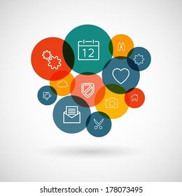 Modern icons for mobile interface in colorful round. Vector illustration.