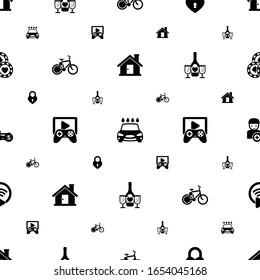 modern icons pattern seamless. Included editable filled house, Car wash service, heart lock, bike sharing, Game streaming, champagne, gamer icons. modern icons for web and mobile.