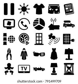 Modern icons. set of 25 editable filled modern icons such as tv, door, t-shirt, pie chart, newborn child, table lamp, smart glasses, atom on display, underwear with heart