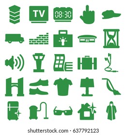 Modern icons set. set of 25 modern filled icons such as airport tower, airport, modern curved building, bridge, clean house, vacuum cleaner, clean fridge, overcoat, man shoe