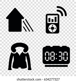Modern icons set. set of 4 modern filled icons such as overcoat, arrow up, mp3 player